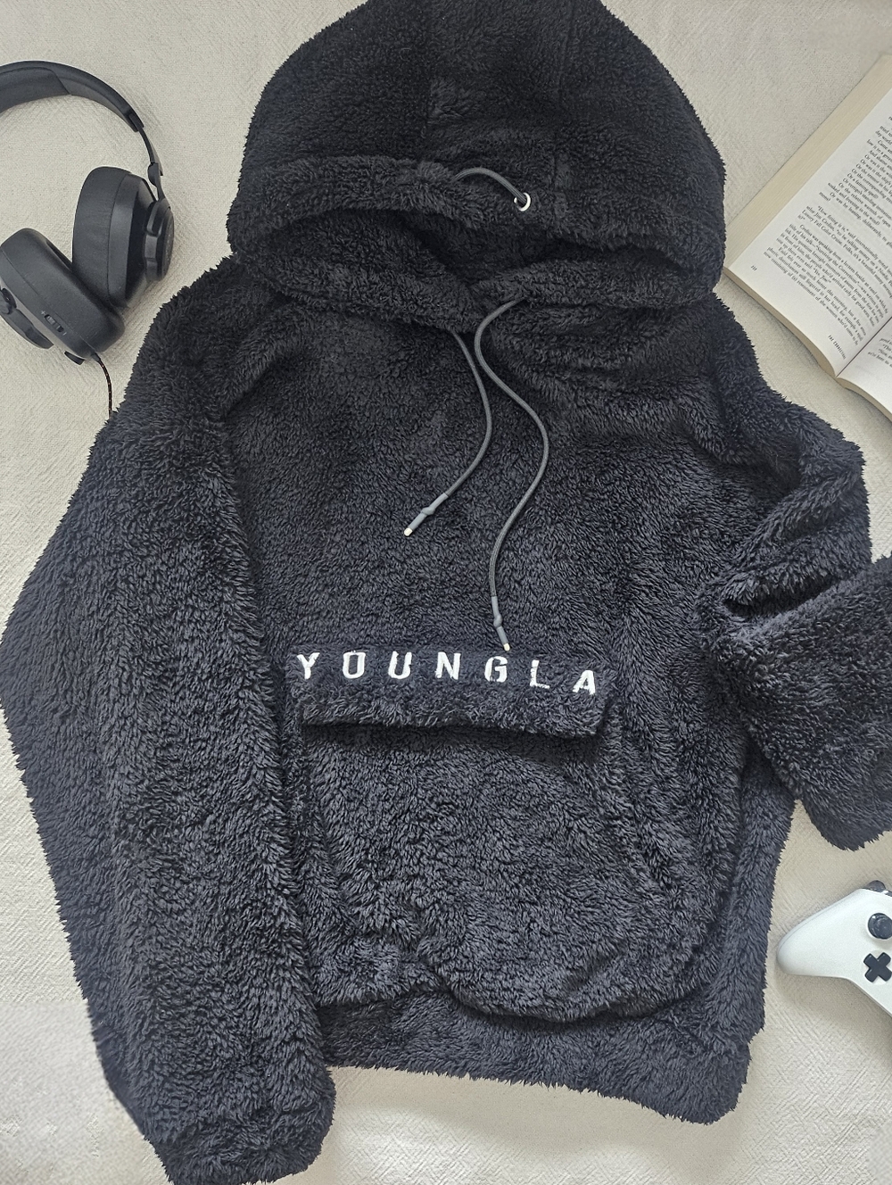 YoungLA Men’s Black Sherpa Fleece Hoodie Medium - Unisex Style